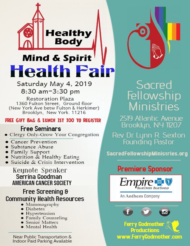CAliciaHeathTo2's tweet photo. #SFMhealthfair #SacredFellowshipMinistries #lgbt #gay #lesbian #trans #transgender #bisexual #queer #health #healthfair #brooklyn #NYC #gaypride #pride #gayhealth #church #temple #synagogue  #God #denomination #bible https://t.co/h10ILMhP3P