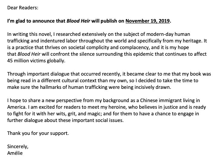 Dear Readers: I’m glad to announce that BLOOD HEIR will publish on November 19, 2019. Thank you for the support.

BLOOD HEIR is now available for preorder: getunderlined.com/books/592529/b…