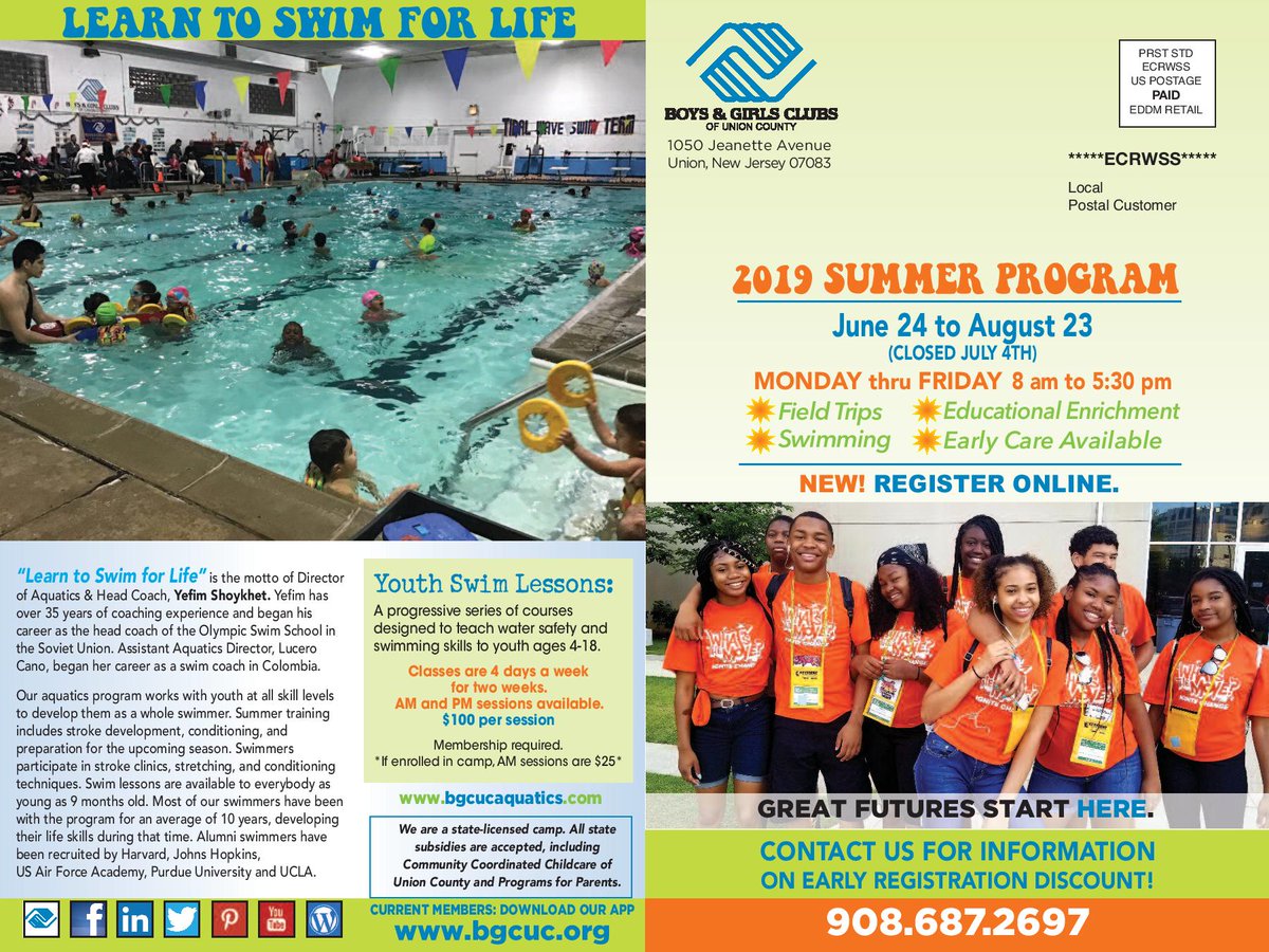 BGCUC_NJ's tweet image. Are you ready for Summer Fun Club? Swim instructions, trips, teen leadership, career development, and more. Check out what&apos;s happening at our Union Club this summer. Register NOW to guarantee your space. Questions? Call 908-687-2697 X101
#bgcuc #summerfunclub #teenleadership