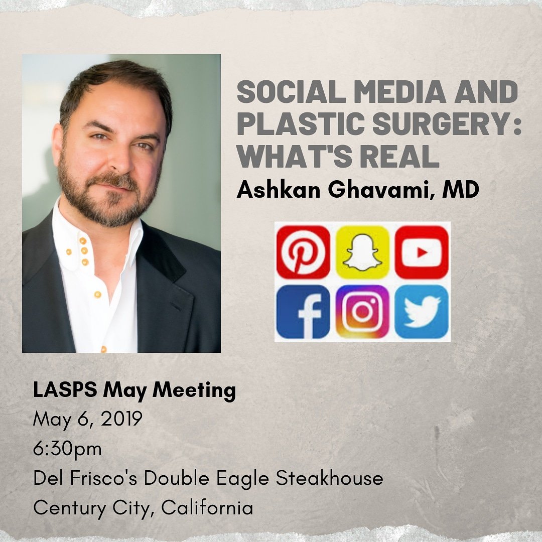 One week left to register for our May 6th Quarterly Meeting on Social Media and Plastic Surgery with <a href="/DrGhavami/">Dr. Ghavami</a>. Registration at laspsmay2019.eventbrite.com 

#california #malibu #love #beverlyhills #santamonica #discoverla #la #losangeles #hollywood #plasticsurgery #plasticsurgeon