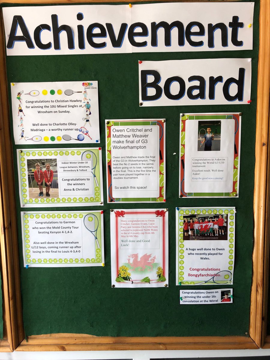 The new achievement board is up and running ⁦@WrexhamTC⁩ ! 🎾😎#teamwrexham ⁦@NWalesTennis⁩ ⁦@tenniswales⁩ ⁦@LTACompetitions⁩ @lta