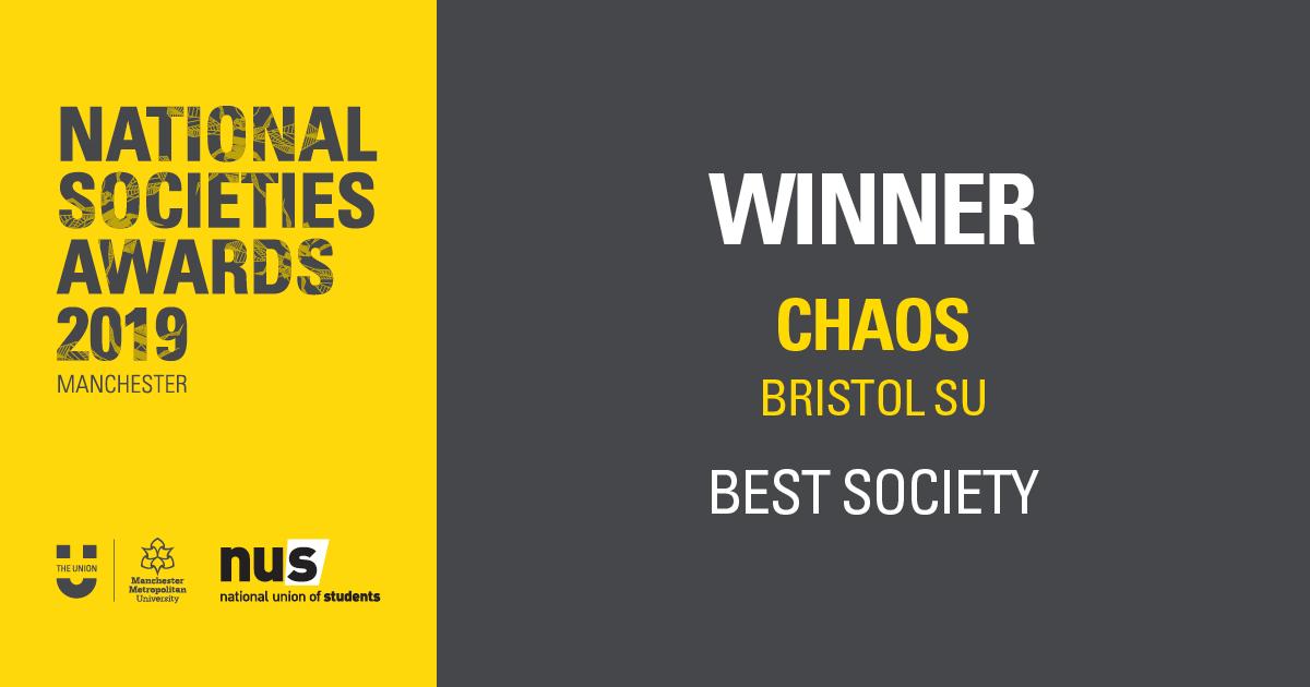 SocietiesAwards's tweet photo. Best Society 🥇

The winner is...

@BristolChaos from @Bristol_SU 💥 https://t.co/xDAKKXFFOc