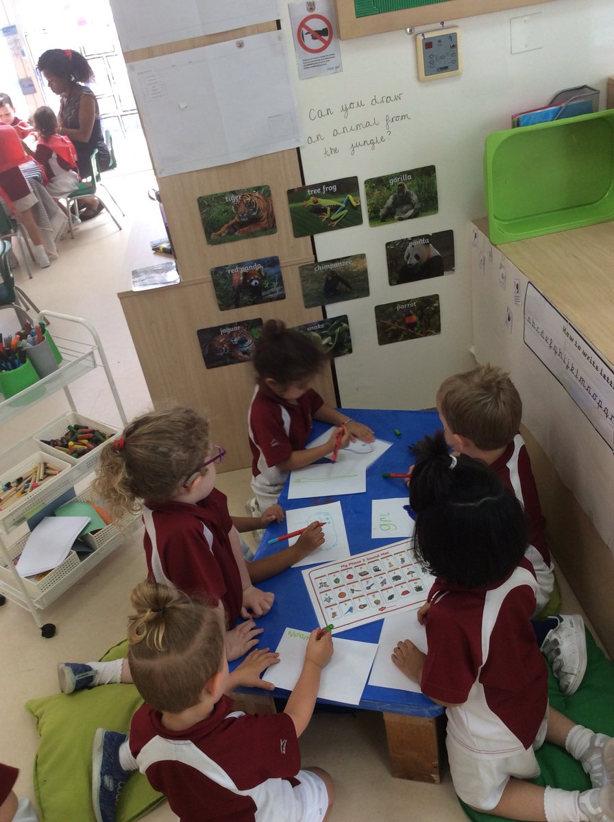 VHPS_FS1's tweet photo. Some amazing drawing and labeling today in FS1 Green today. The children independently drew jungle animals and used a sound mat to help them label their drawings. #EYFS #writinginearlyyears #itsthelittlethings #vhps https://t.co/L32fzl93qE