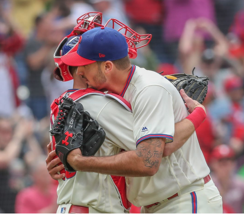 saccsouthphilly's tweet photo. This guy is wearing the Word (do u see it?)... 2 Cor. 5:7: for we walk by faith, not by sight.  Zach Eflin, my new phavorite Phillie! Congrats on a complete game!  #Phillies https://t.co/l1yi5iDoQ0