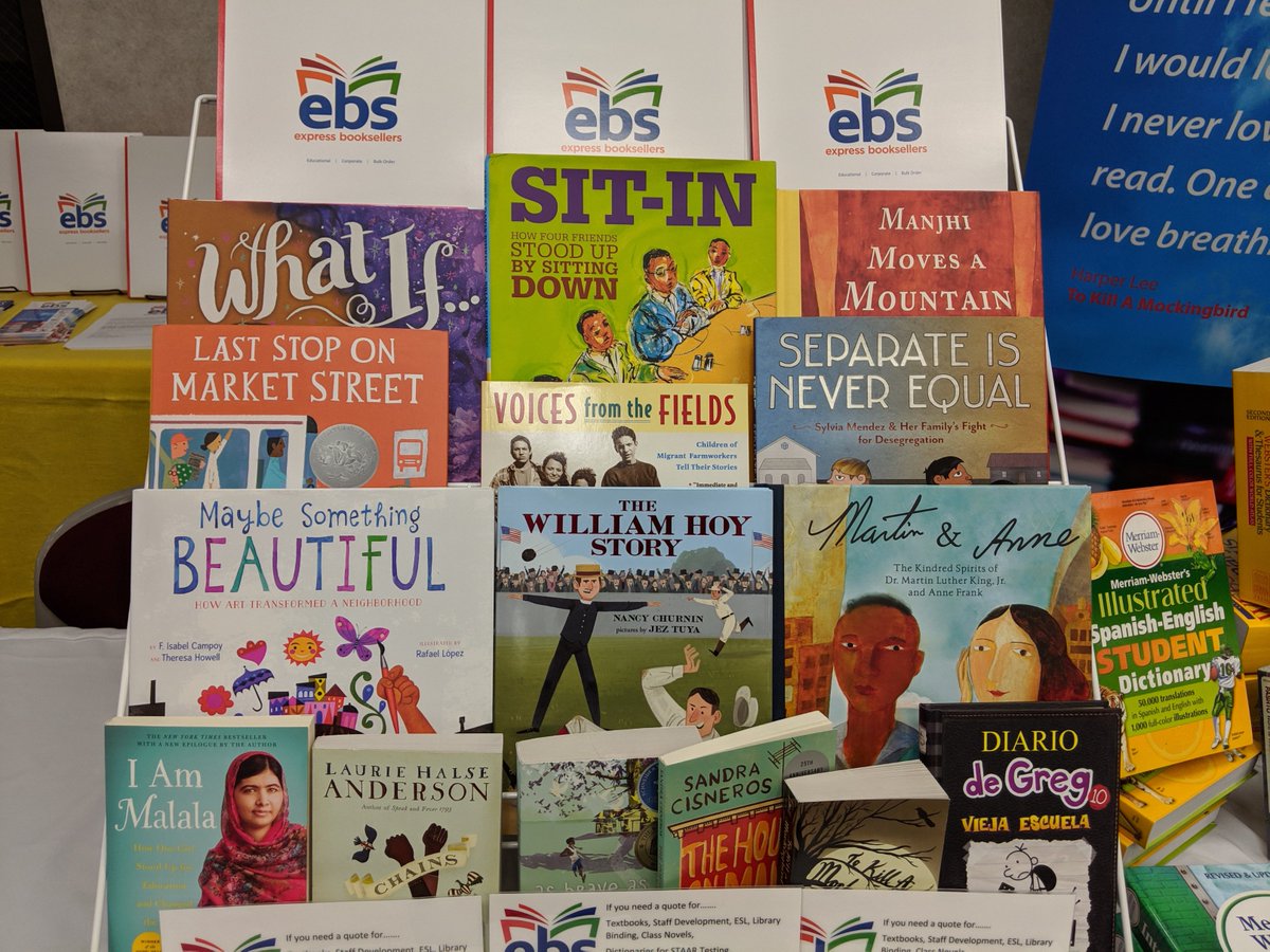 ExprBooksellers's tweet photo. At @ESCRegion2’s Vendor Showcase, we were glad to bring some of our favorite children's books by great authors like @duncantonatiuh​, @fisabelcampoy, @theresaahowell, @AndreaDavisPink, @mattdelapena, and @nchurnin. These books would be great additions to any classroom library. https://t.co/iub3QMI07C