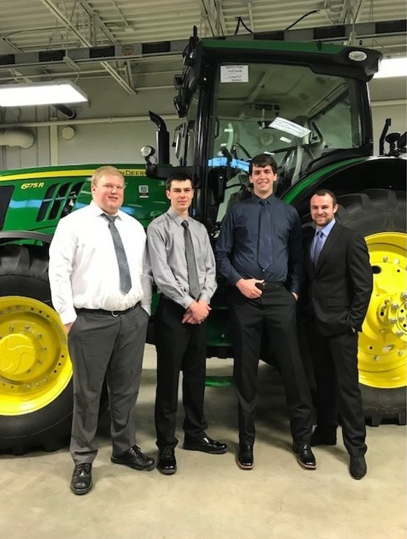 HuronTractorLtd's tweet photo. HUGE CONGRATS to our most recent John Deere Ag Tech grads! Pictured left to right: Nicolaus Schreuders (Thamesford), Scott Baan (Mitchell), Clay Kerkvliet (St. Thomas), Mike Wyant (Stayner). All received high praise at their Fanshawe College graduation ceremony Friday. #HTproud https://t.co/39xdqiFy5O