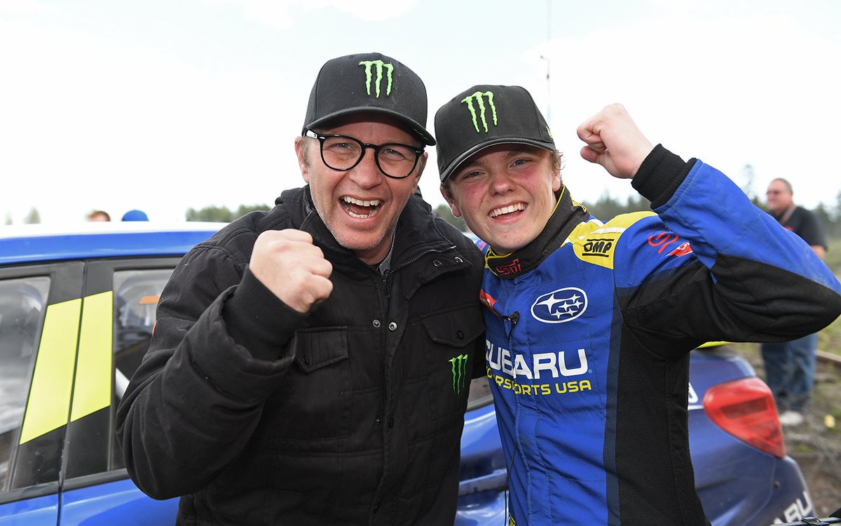 Petter_Solberg's tweet photo. Can you tell I was happy and proud after @OliverSolberg01 got his first win in Subaru colours yesterday? 😅 This means more to me than people can even think 🤩👌🏼 what a performance and what a feeling! https://t.co/wqNmumXE9k