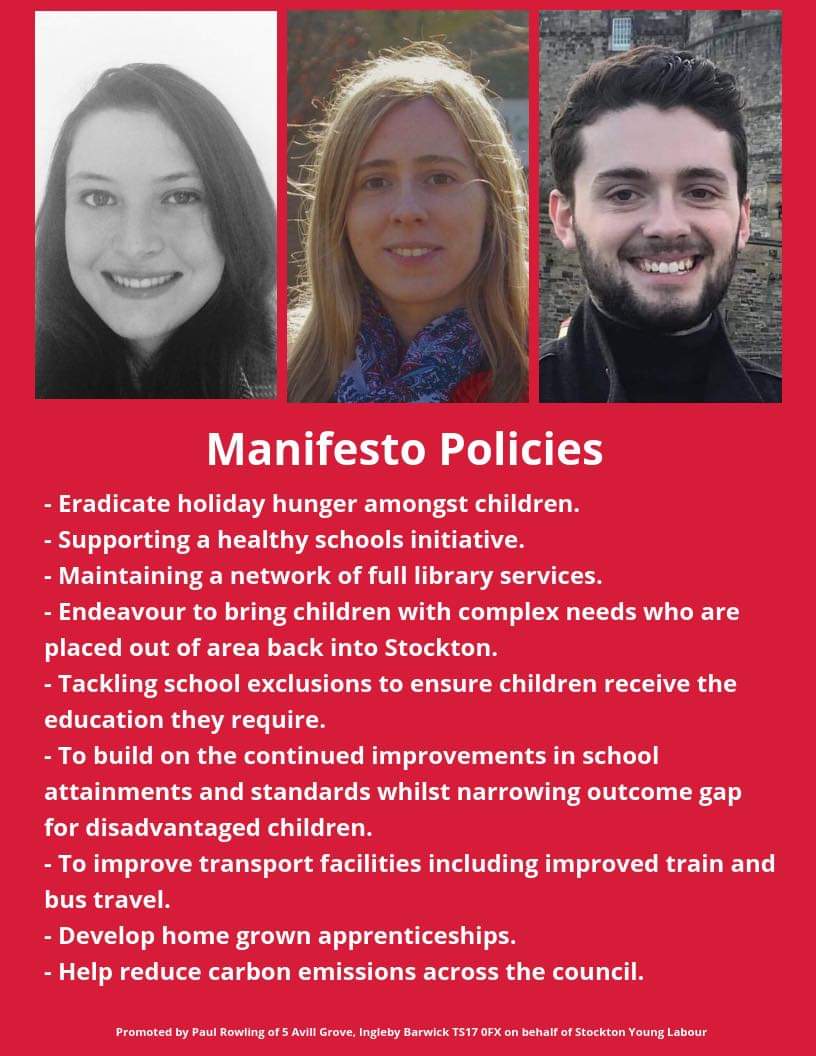 StocktonSYLab's tweet photo. "The Labour Party supports and invests in young people and in Stockton we're proud to be standing on a manifesto that is proof of that"

Labour's young candidates for the Local Elections to Stockton Council on May 2nd. https://t.co/RAmbPyWRjL