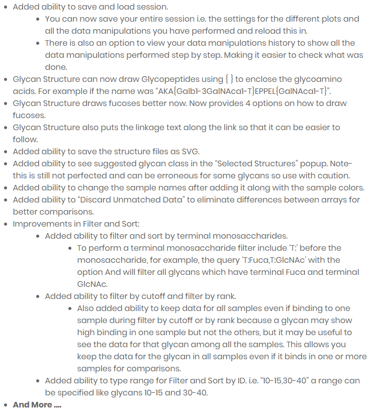 theNCFG's tweet image. We are happy to release v2.0 of our GLAD tool with over 20 improvements to help assist #glycanarray data analysis. 
Tool: buff.ly/2XVQ1yi
Documentation: buff.ly/2G9Pbc7
Changelog: buff.ly/2IOmenE
Maintained By: @akulmehta
#glycotime