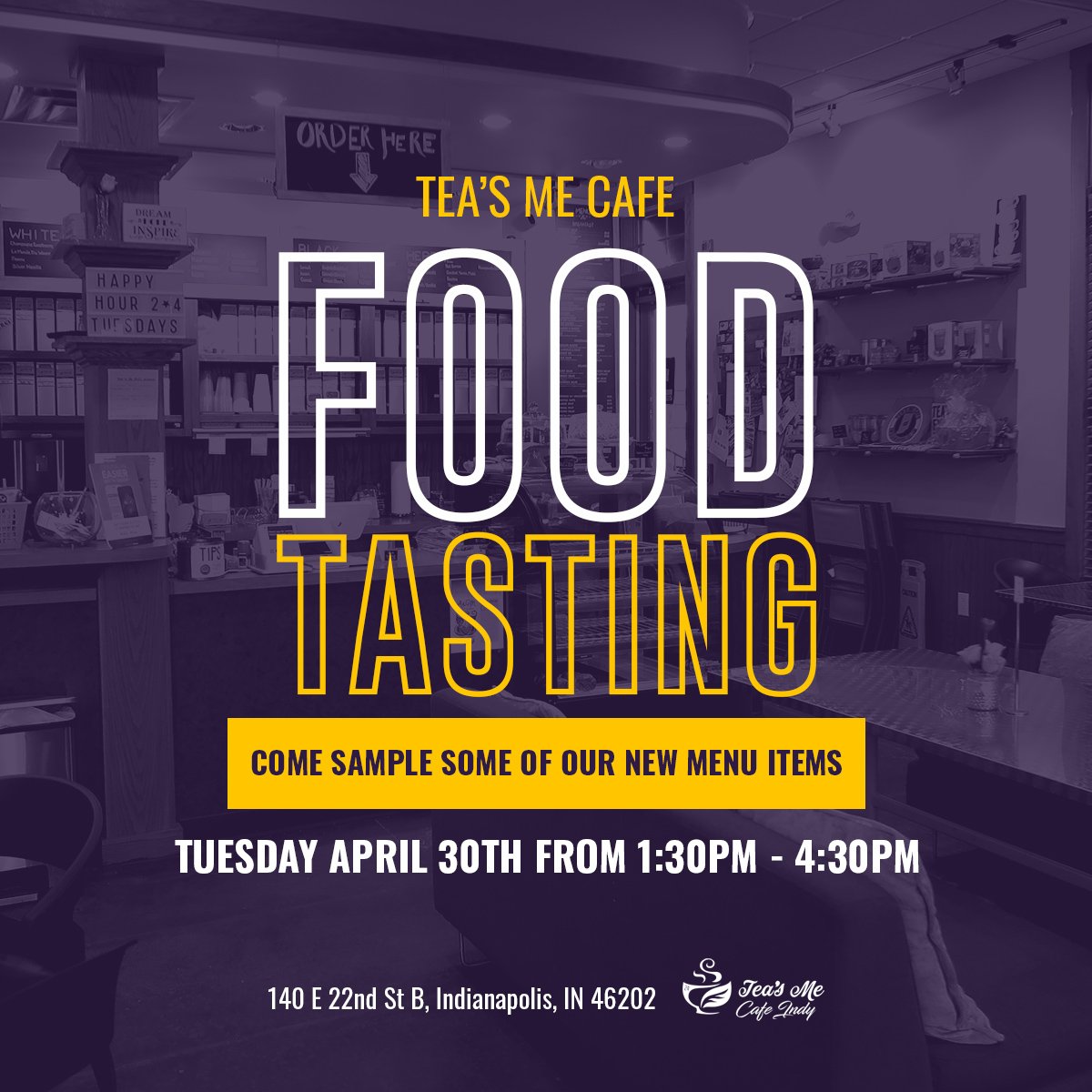 FOODIES! Our menu is changing!! Stop in April 30th between 1:30pm-4:30pm for our Food Tasting Tuesday!
We'd love to hear your feedback on each and every option.
 #vegetarian #vegan #foodie #food #indyfoodie #eatindy #indyeats  #foodieindy #foodblogger #foodlover  #foodforfoodie