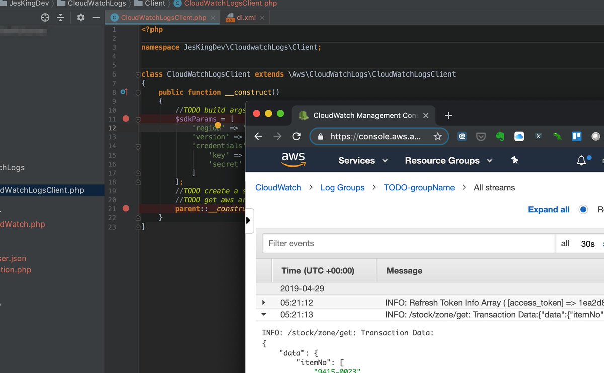 JesKing's tweet photo. Thanks to some inspiration from @TheFakeRiRi at #sodevcon, I'm developing a #magento extension for pumping log output into AWS CloudWatch logs. Should help tremendously with multi-node, multi-environment, multi-client setups. ππ» #COMINGSOON https://t.co/2NITjBLKTr