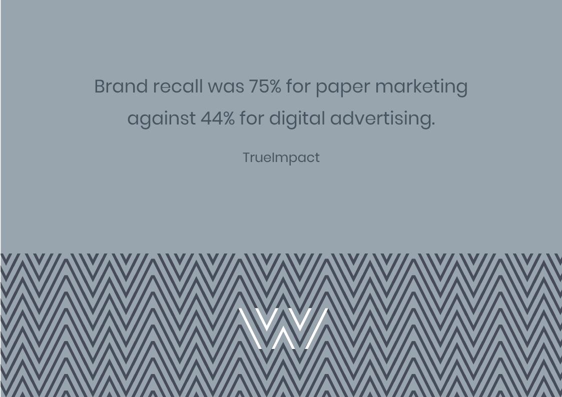 Wigstonpaper's tweet image. Do you find it difficult to get people to remember your brand?  There's an answer to your problem!  Here's an interesting statistic from a TrueImpact report on paper based marketing.   #paper #wigstonpaper #premiumpaper #brand