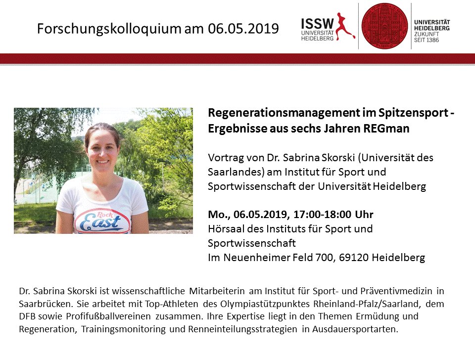 FlorianEngel10's tweet photo. Pleased to host @Brina1812 for a lecture on #RecoveryManagement in #EliteSports at our Institute! Results from REGman @regmansport will be a focus! 6th of May 5pm, at our Institute of Sport and Sport Science @UniHeidelberg! All visitors welcome! https://t.co/RooSPDHgps