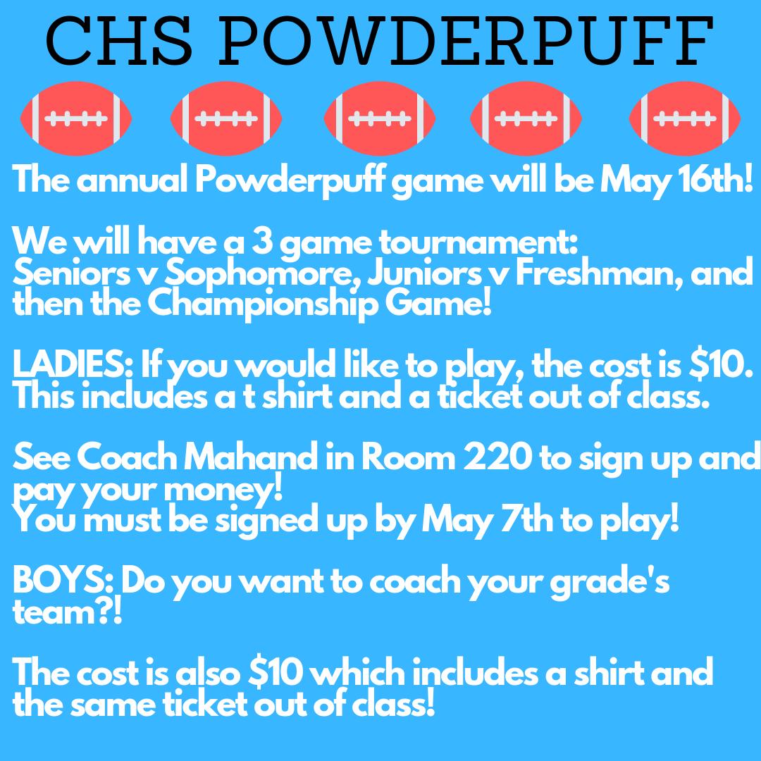 CHSLionsSpirit's tweet photo. POWDERPUFF IS COMING...

Here's the info you need to know to participate! https://t.co/n4DEJmzOkA