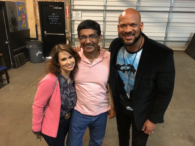 DineshDSouza's tweet photo. My wife @Debber66 and I hanging in the green room with @DavidJHarrisJr yesterday before the start of #BLEXITDALLAS https://t.co/jHwcMf7pTo