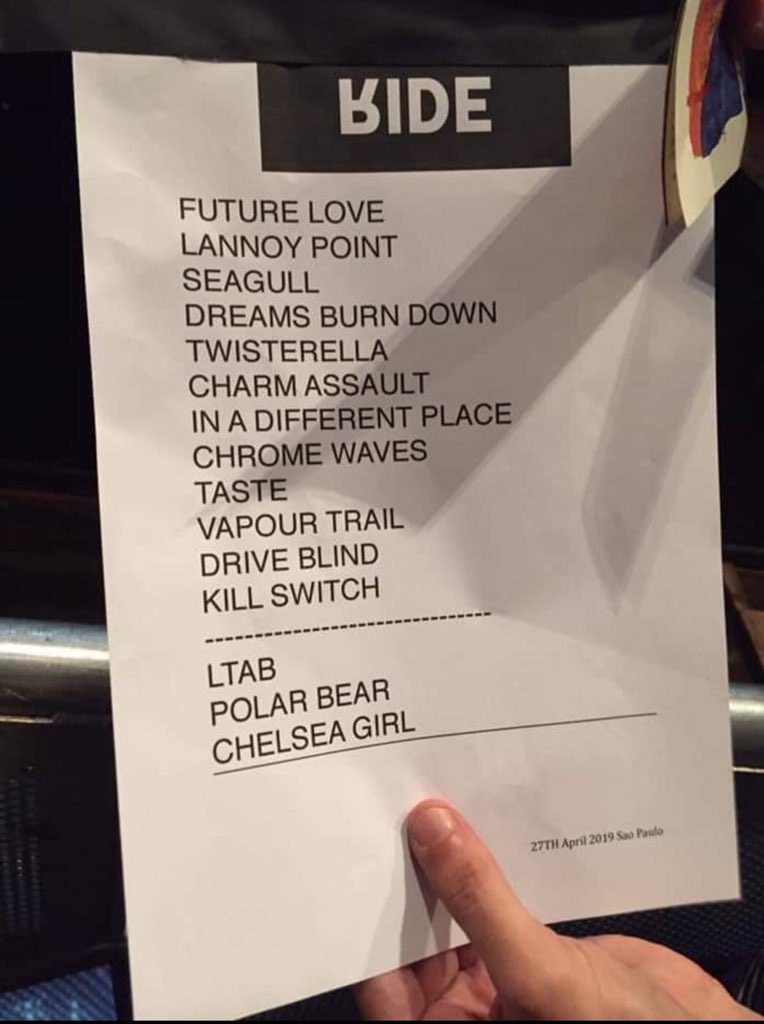 Este fue el setlist de <a href="/rideox4/">RIDE</a> este sábado en Brasil. A solo un día de su debut en Chile nos empiezan a tiritar las piernas.