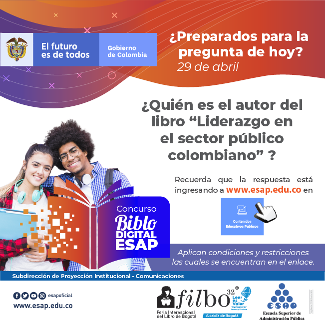ESAPOficial's tweet photo. ¿Preparados para la pregunta de hoy? Tenemos boletas dobles para que asistas a la FILBO 2019. Recuerda que la respuesta la encontraras en Contenidos Educativos Públicos en https://t.co/sry5P6XYrU - puedes ver las reglas del concurso aquí https://t.co/QlpfO0Xmtb #EsapFilbo https://t.co/d4x8v0omFt