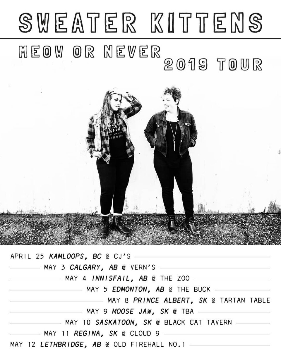 FemmeWave's tweet photo. Femme Wave alum @SweaterKittenss are playing Verns! Check them out on May 3 with  Miesha &amp; The Spanks, The Quivers and Knerd. #yycmusic #yyc https://t.co/qSKBUkO7fx