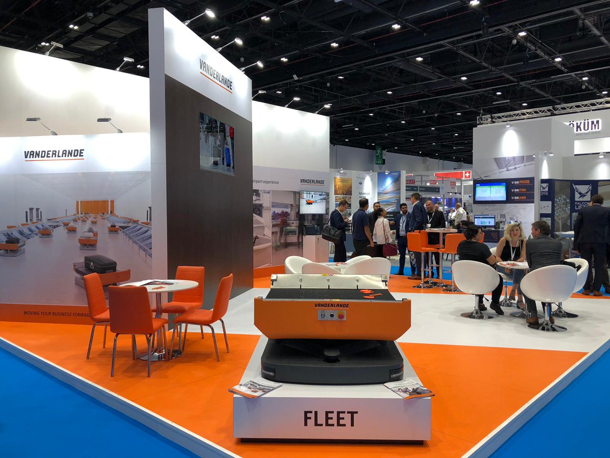 Vanderlande's tweet photo. We had an excellent day at the @AirportShow1 Dubai. If you hadn't had the chance to meet us yet, visit us tomorrow at stand 6330, Dubai International Convention and Exhibition Center (#DIDEC)! #FLEET #baggagehandling #PAX #passengerexperience https://t.co/KB46Lg4nAm