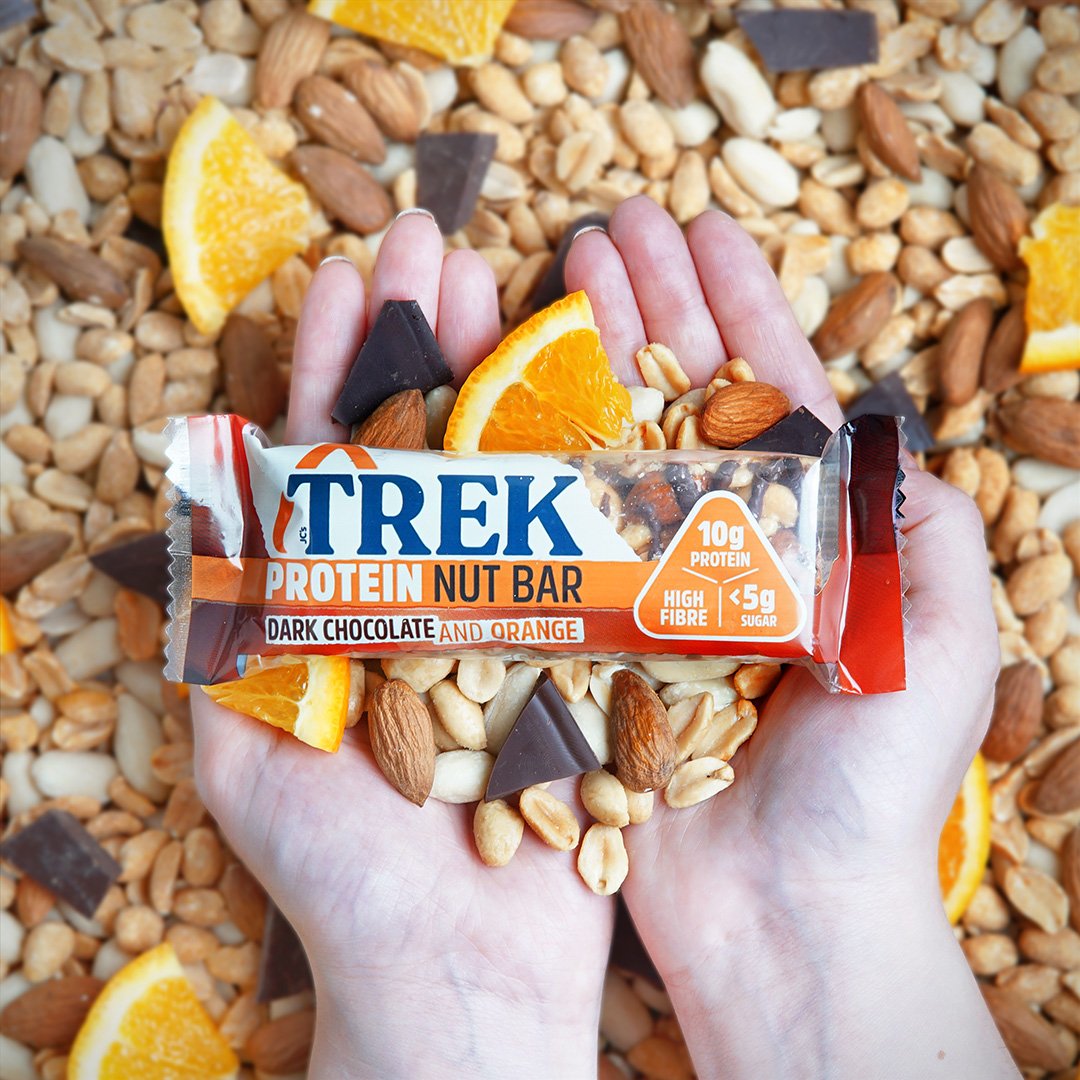 Here’s the new TREK Dark Chocolate and Orange Protein Nut Bar. Not only does it taste exceptional, it’s crammed full of protein and fibre to keep your body at its best. Check out the full range at eatTREK.com.