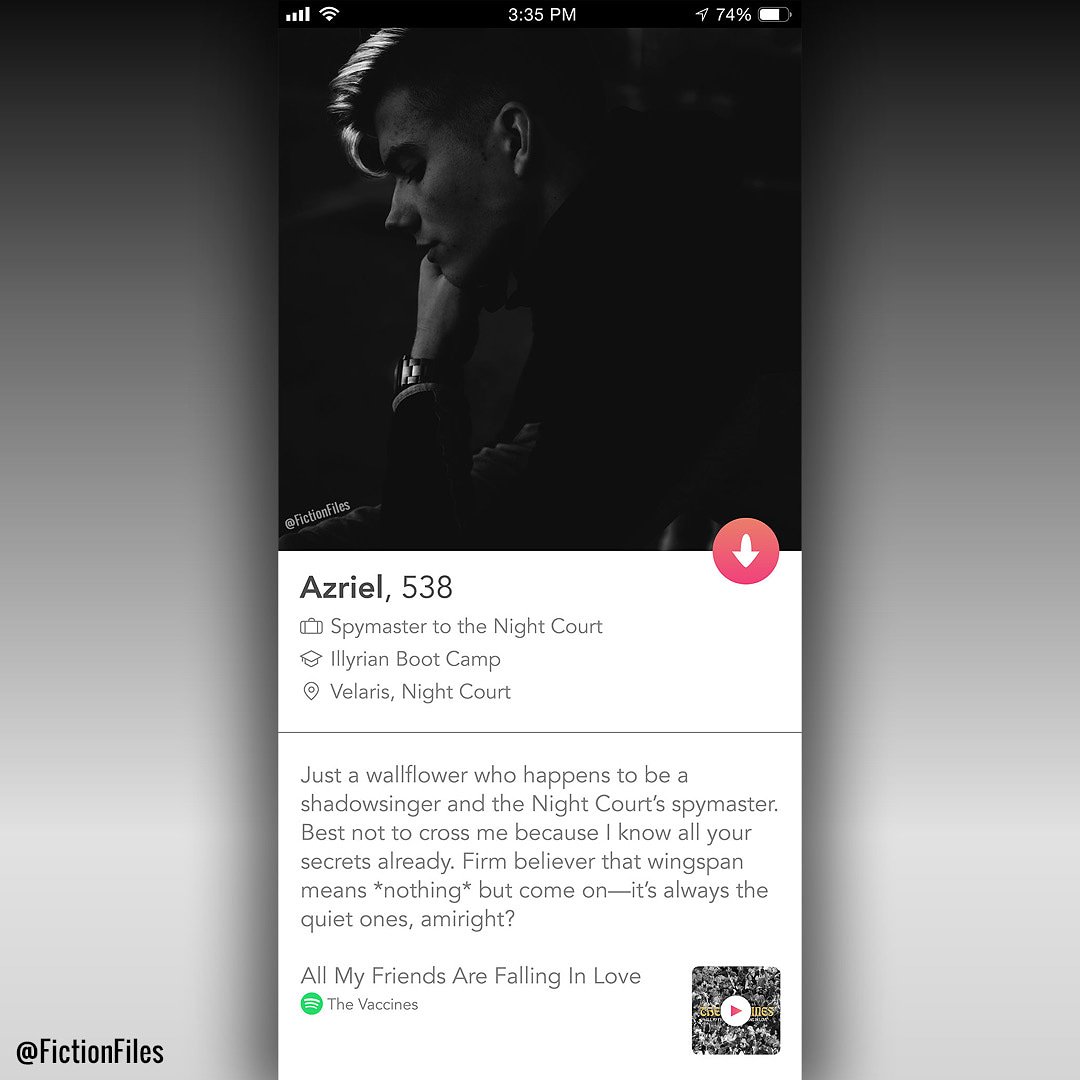FictionFiles's tweet photo. Looking for a quiet emo with a good heart who loves his family and the color black. @UrShadowsinger

#FictionFiles #Azriel #ACOTAR https://t.co/TrlWaCYcbP