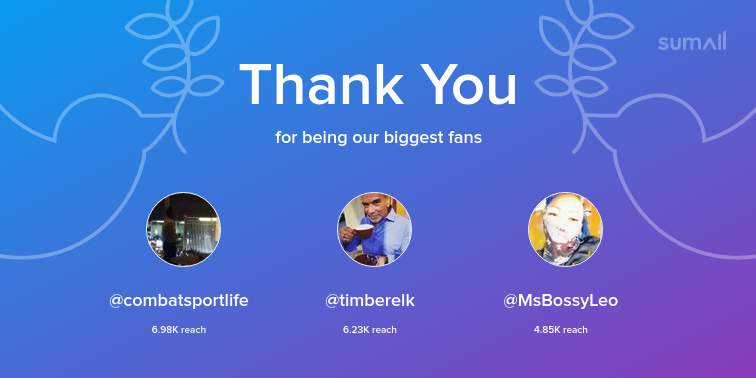 RealZapoteca's tweet photo. Our biggest fans this week: @combatsportlife, @timberelk, @MsBossyLeo. Thank you! via https://t.co/bnmGKatt95 https://t.co/rJA5ufH0K9