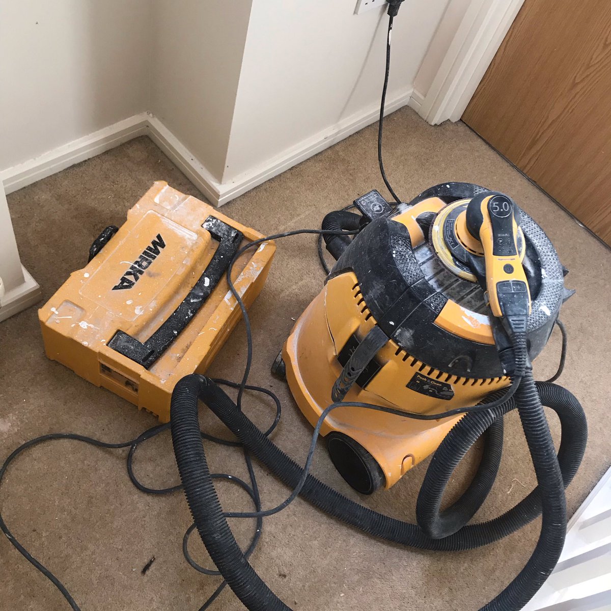 Powered through today with <a href="/MirkaUK/">Mirka UK Ltd</a> 🙌🏻 3 floors, hall stairs and landing all sanded, filled and ready to go. 
Love using it 😍 obliterates imperfections and of corse dust free keeps the customer happy! 
#mirka #painteranddecorator #decorator #decorating #Warrington