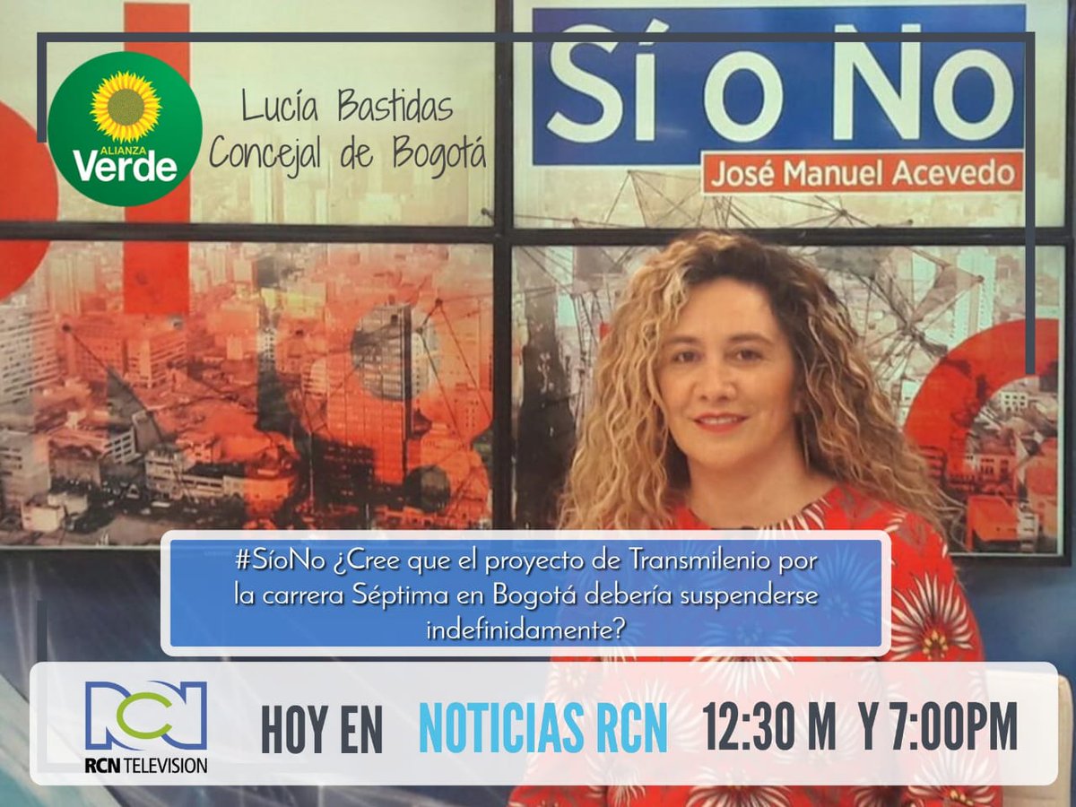 luciabastidasu's tweet photo. Hoy estaré en @NoticiasRCN participando en el #SiyNo con @JoseMAcevedo. NO estoy de acuerdo con que se paralice @TransMilenio por la 7a, porque sería seguir haciéndole conejo a los ciudadanos más pobres del borde oriental de Bogotá https://t.co/4TDRNxB7VH