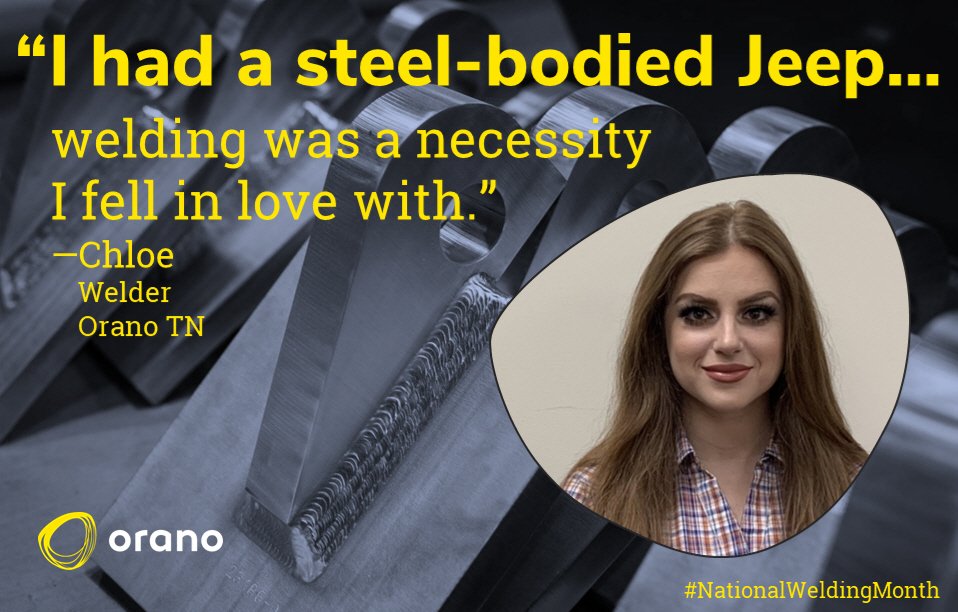 Orano_usa's tweet photo. Celebrating #NationalWeldingMonth at our #NUHOMS canisters fab facility in NC! Q: What led you to become a welder? A: “I had a steel-bodied Jeep… welding was a necessity I fell in love with.” —Chloe, #Kernersville, NC. @Orano_usa https://t.co/V81ZBaMW8j
