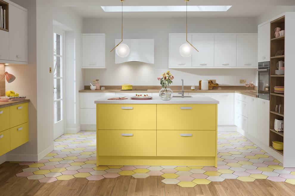 EliteTradePaint's tweet photo. Soft, pastel yellow is always at home in a white kitchen.

Pair it with other soft hues for a subtle colour effect, like in this sweet space https://t.co/xCdbntphHi
