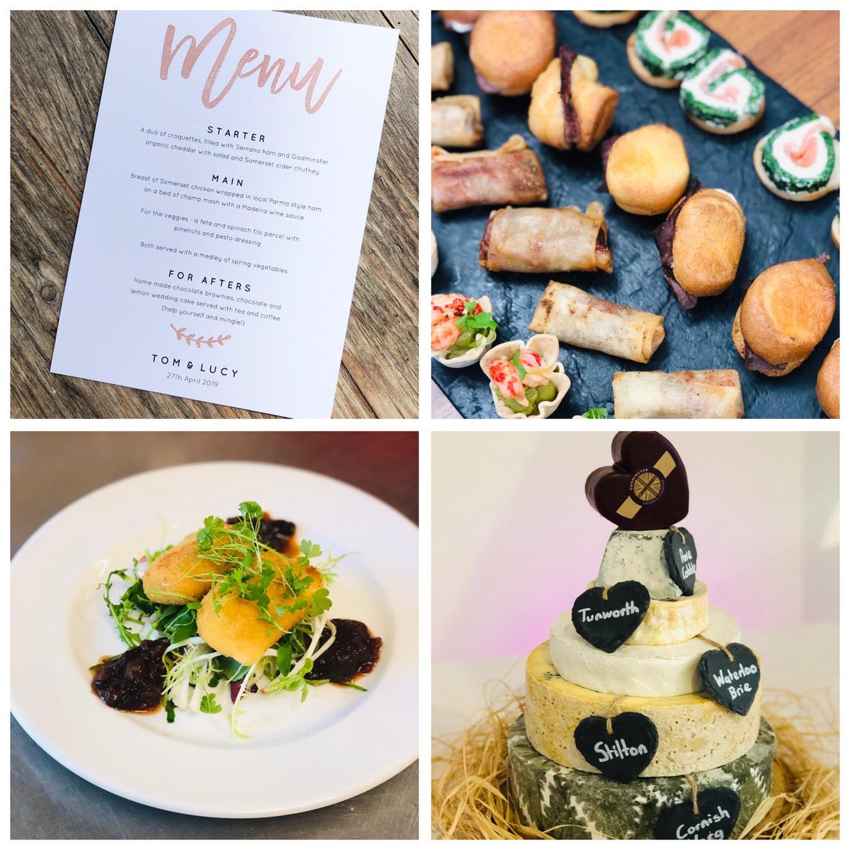 tastebruton's tweet photo. Delicious #inspired menu for #Lucy&Tom @Pennard_House #croquette #starter made with @Godminsterfarm #organiccheddar by #Martin in the #Taste #kitchens #totallydelicious and very much enjoyed by all the guests and a great #cheesetower too https://t.co/skD3vyk9x5