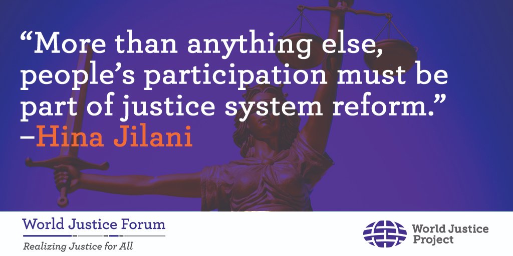 TheWJP's tweet photo. Important words from Hina Jilani of @TheElders at our #WJForum opening plenary! You can find the just-launched #TaskForceonJustice #JusticeforAll report here: https://t.co/oH67gCUDQu. https://t.co/AkJ5nZHYqE