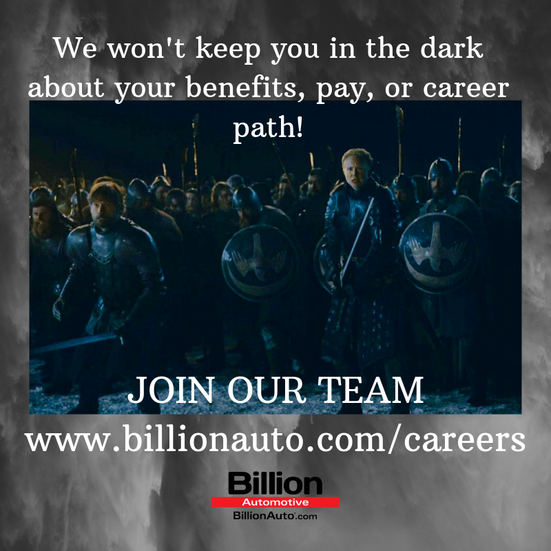 We won't pull a Game of Thrones and leave you in the dark!

View our open positions and apply today! 
 ow.ly/E0d450t888x 

#BillionReasonsWhy #Billion #GOT #GameofThrones #BattleOfWinterfell #NotToday #Hiring #winterfell