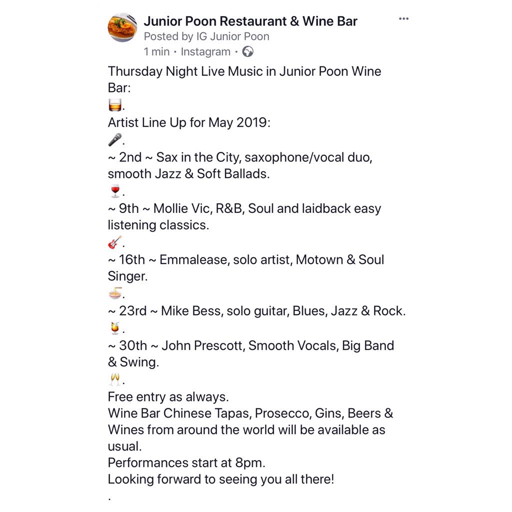 RT @nbnikkibarton: RT @JuniorPoon: Thursday Night Live Music in our Wine Bar for May 2019 #clevedon #portishead #nailsea #westonsupermare #independentclevedon #yatton #hillroad #hillroadclevedon #clevedonhillroad #northsomerset #discoverclevedon #livemus…