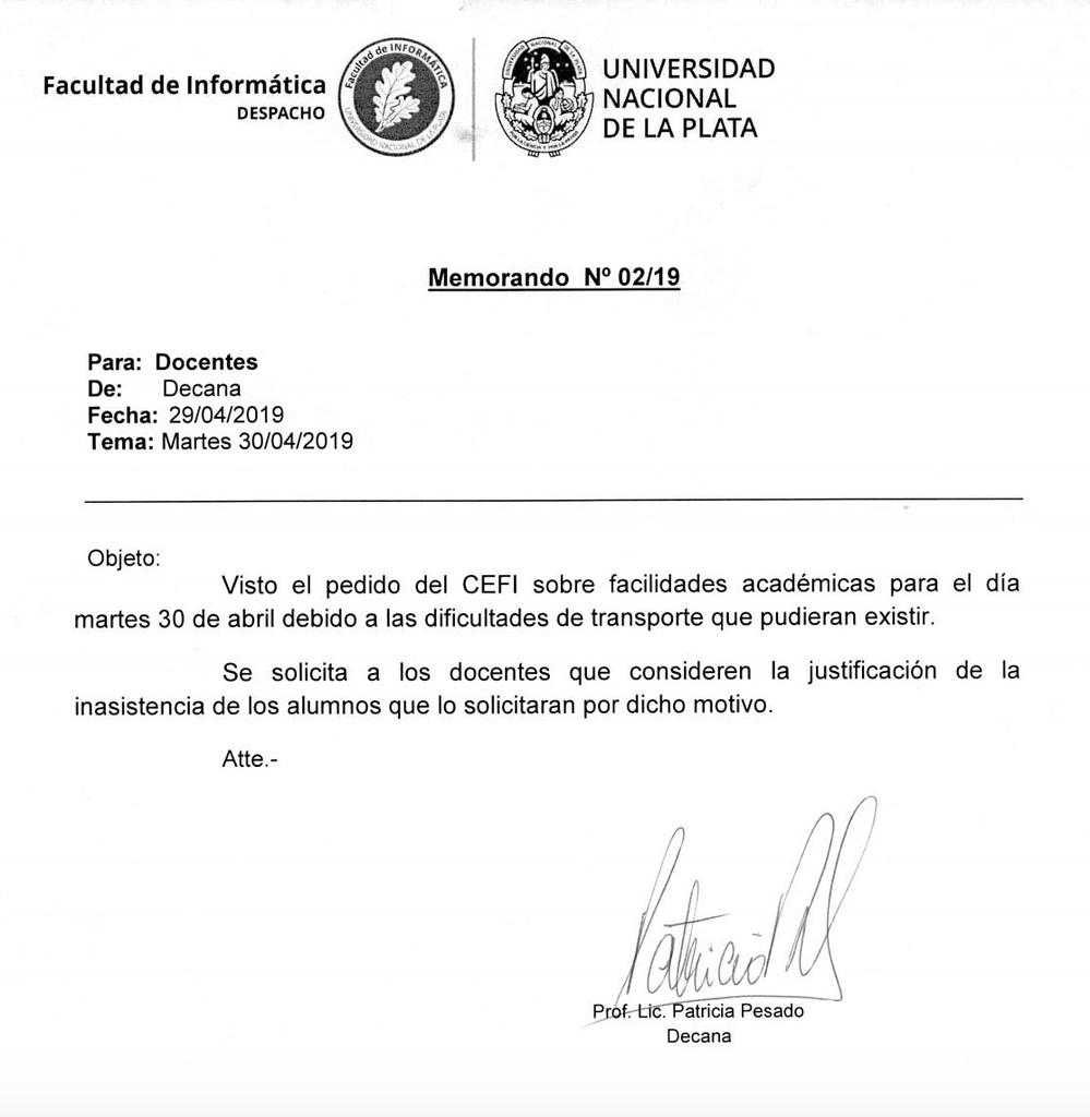 Facilidades académicas para mañana.
@BiblioFI_UNLP 
<a href="/InformaticaUNLP/">Informática - UNLP</a>