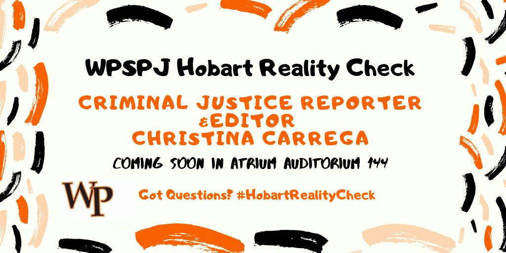 WPSPJ's tweet photo. Interested in becoming a criminal justice reporter? Ever had questions about the the field? Use #HobartRealityCheck during the discussion between @nickhirshon & @ChrisCarrega and get answers!
Graphic by @AshleyBaranello https://t.co/eGClpPz2uV