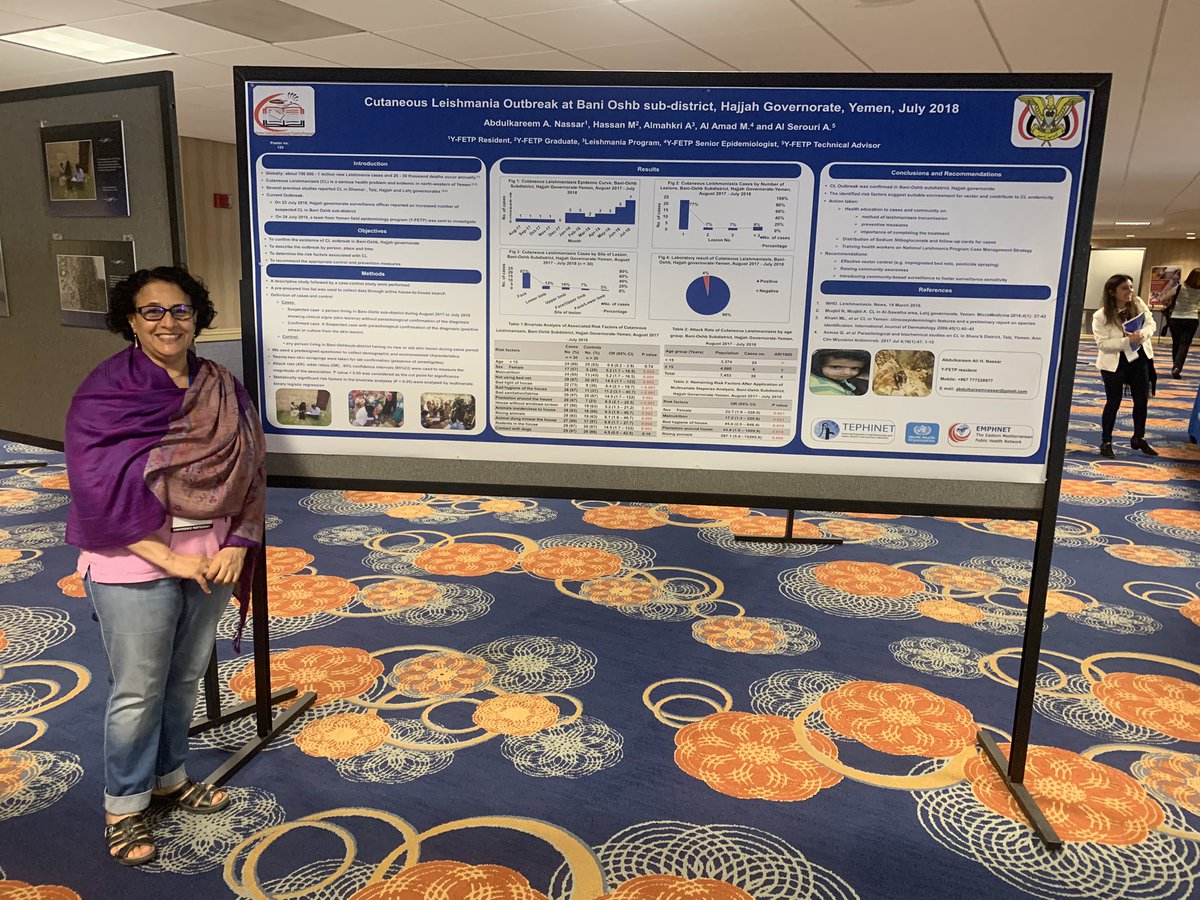tephinet's tweet photo. Aisha Jumaan will present a poster on behalf of Abdulkareem Nassar, “Cutaneous Leishmania Outbreak at Bani Oshb Sub-District, Hajjah Governorate, Yemen, July 2018” 🇾🇪 #EISConference #EIS2019 #FETP #TEPHINET #FieldEpidemiology https://t.co/wNcoSU5GCh