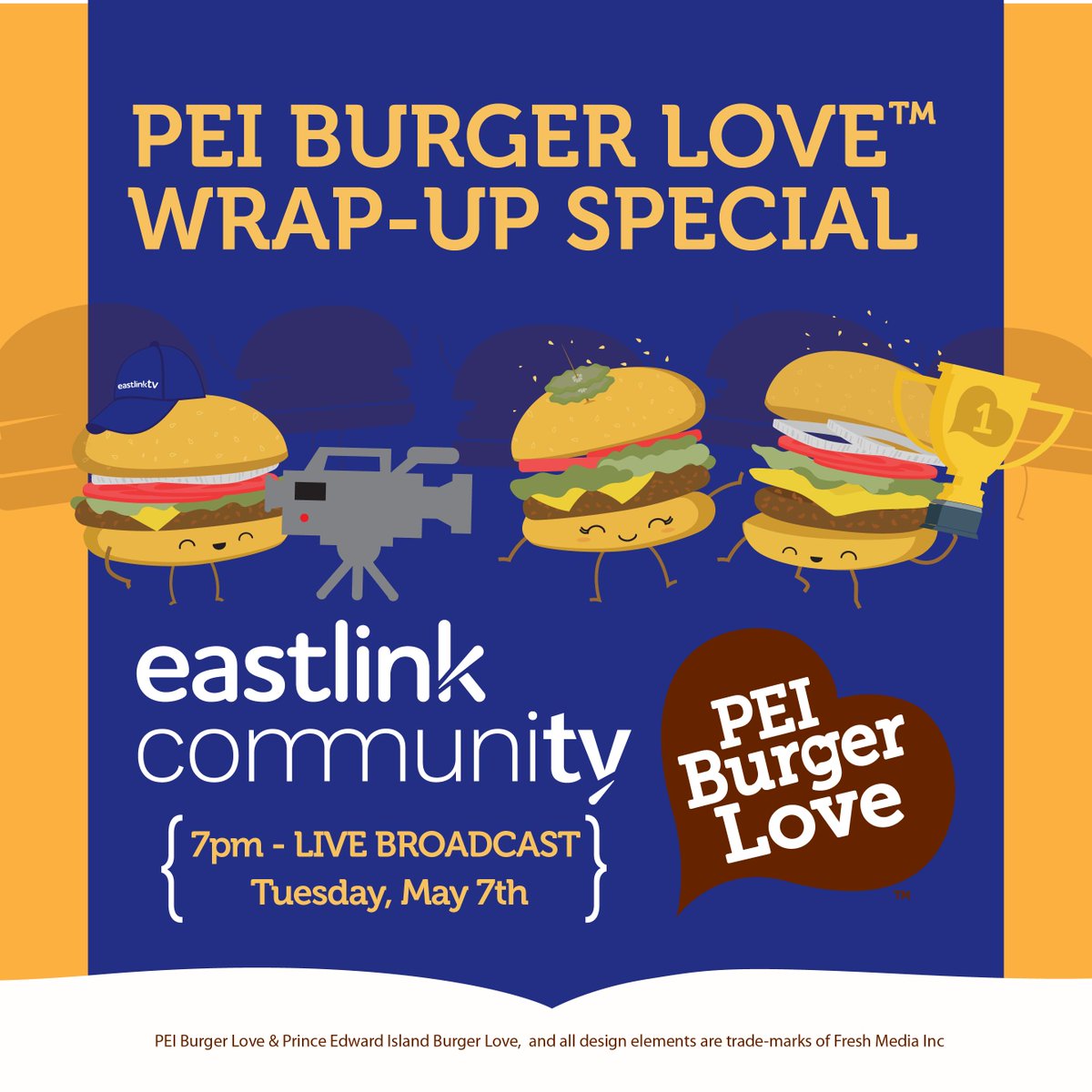 PEIBurgerLove's tweet image. Want to know all of the details of this year's #PEIBurgerLove? Be sure to tune in to a special LIVE BROADCAST of #IslandView on @Eastlink coming up on TUESDAY, MAY 7TH! We'll have final totals, plus we'll be announcing the winner of 2019 MOST LOVED BURGER!
