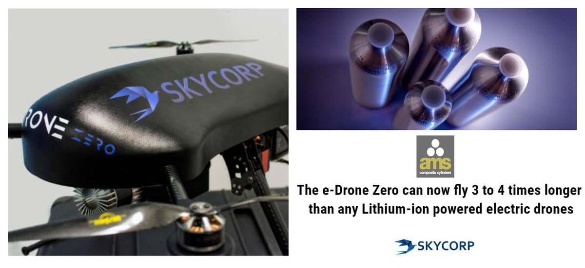 Europe’s First #Hydrogen Drone by SKYCORP Doubles Flying Times with AMS Cylinders-AMS extremely light cylinder provided double the gas capacity while increasing the system weight by just 600g. -<a href="/AMSCompositeC/">AMS-Composites</a>- <a href="/SKYCORP_/">SKYCORP Technologies</a> bit.ly/2LcZdwr <a href="/intellenergy/">Intelligent Energy</a>