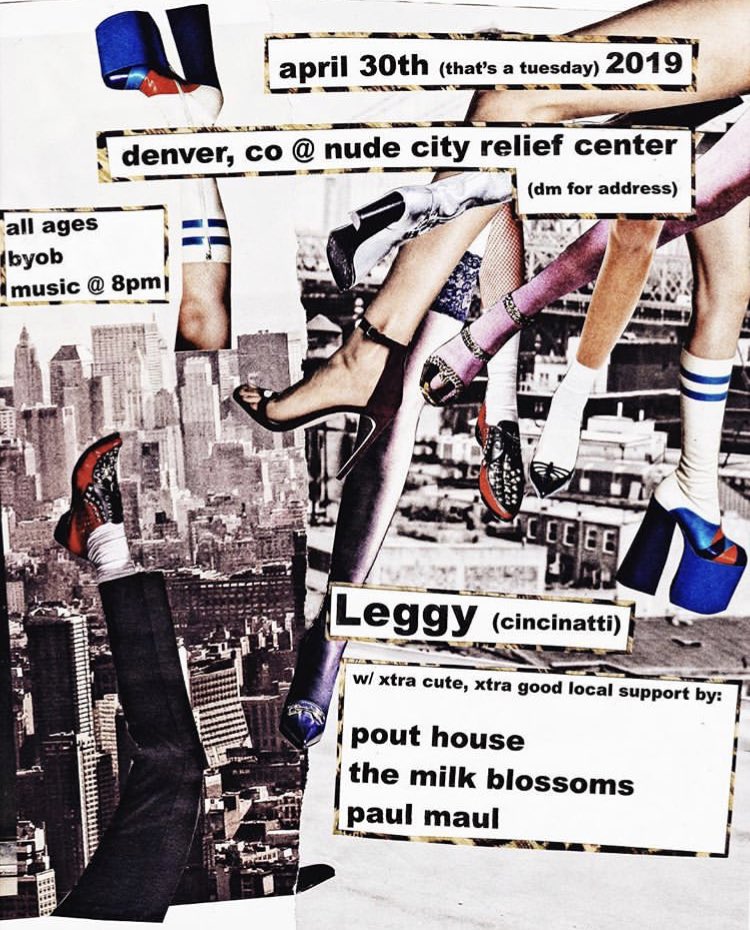 Booked a stacked ass gig for <a href="/leggyband/">Leggy</a> from Cincinnati. Tomorrow Night Denver! 
please come!