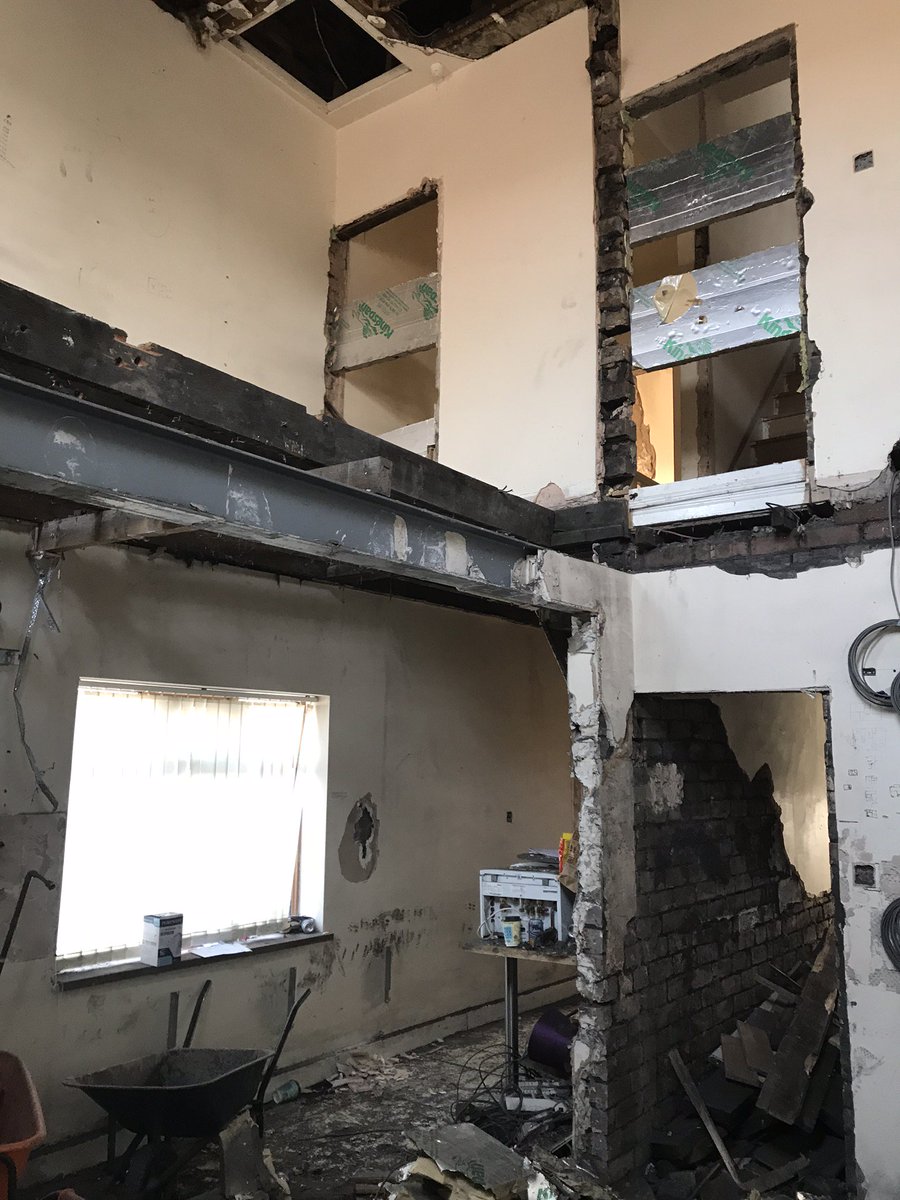 CarlJCroft's tweet image. Our clients #HMO project has become one open plan space at the moment! All three floors have been opened up as part of the strip out to raise the floor levels. The first fix is underway too. #croftarchitecture #propertydevelopers