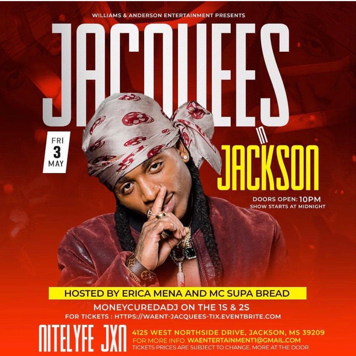 ToyBrandonMusic's tweet photo. This FRIDAY βΌοΈ in Jackson, Mississippi @nitelyfejxn I Will Be Performing Live Opening Up For The R&B King Himself @Jacquees
Hosted by The Queen @iamerica__mena & My Dawg @SUPA_BREAD
#NeverNotWorking #DMG #FlightTeamPromotions #ToyBrandonMusic #ThatsMajor https://t.co/DE7mOVvW01