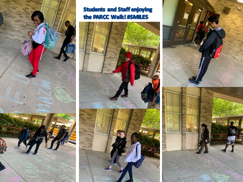 BTMSTigers's tweet photo. Students and Staff were pleasantly surprised to see encouraging notes and art from the parents on the sidewalks. #WayToGoParents, #ReadyForPARCC https://t.co/2BRA0iuQ1x