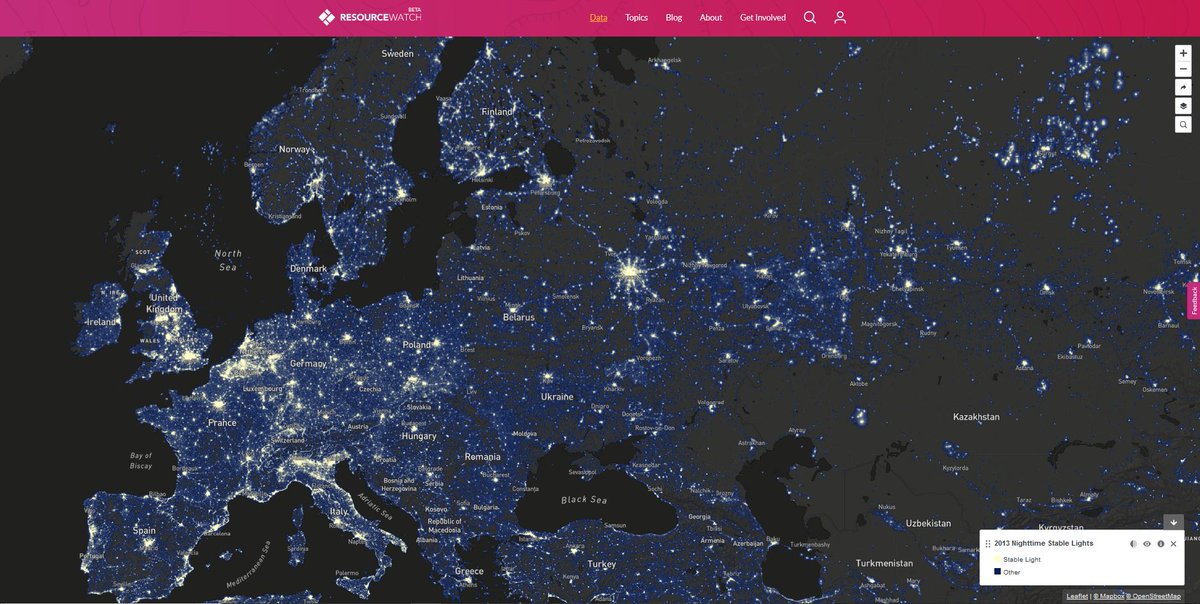 resource_watch's tweet photo. Nighttime lights from cities, towns, and other sites with persistent lighting, including gas flares visualized on the #ResourceWatch map: https://t.co/So47tuIdJo https://t.co/PvMpUvzanS