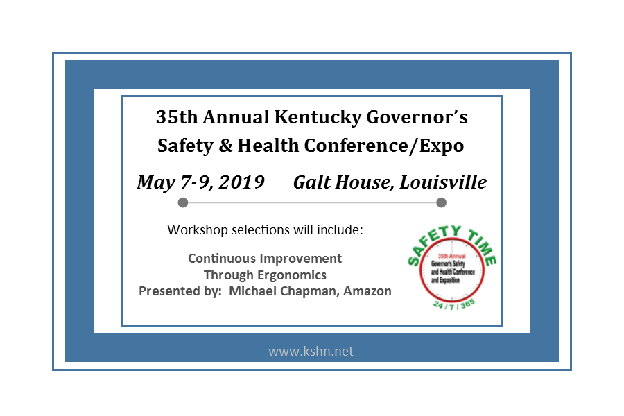 kentuckysafety's tweet photo. Welcome aboard to Michael Chapman with Amazon.  He will be presenting "Continuous Improvement Through Ergonomics" at the conference May 7-9, 2019 @GaltHouse 
Still time to register at https://t.co/NrW8MaEuPg https://t.co/87MYjq5ena