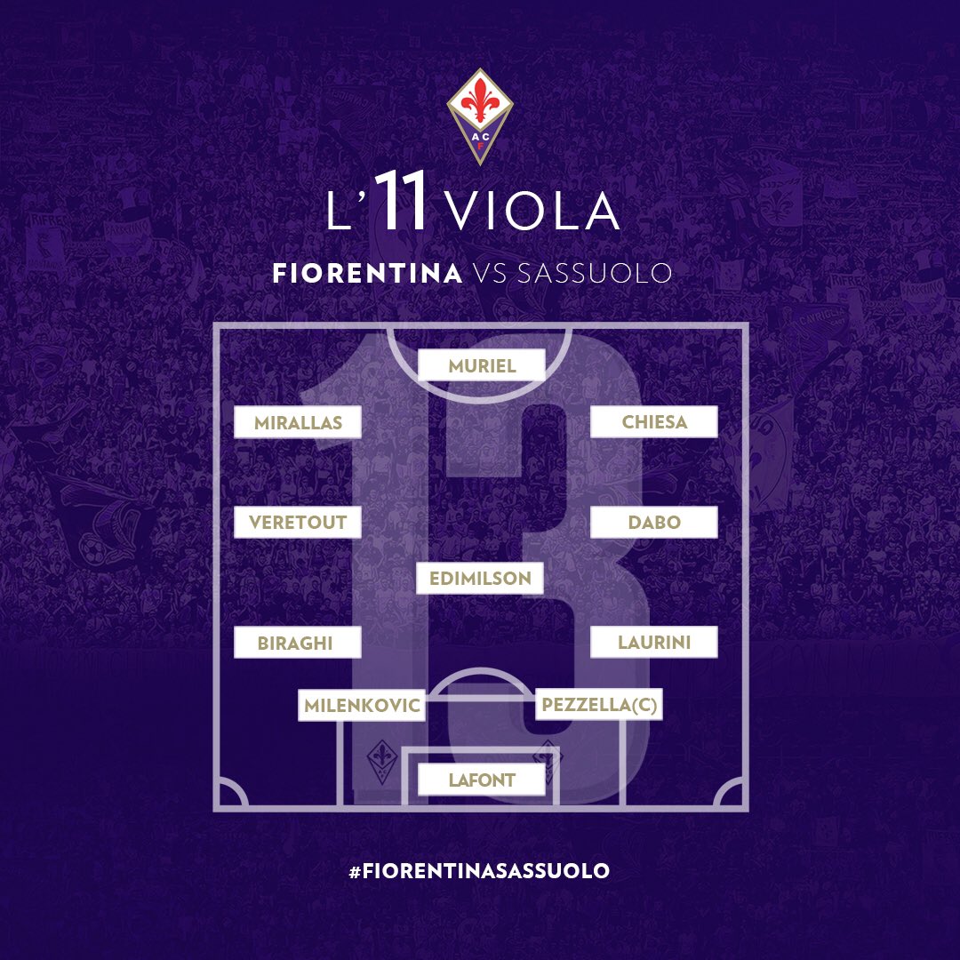 👥 L' #11Viola in campo
⚽ #FiorentinaSassuolo

#NoiSiamoFirenze ⚜️ #InsiemeSiamoPiùForti