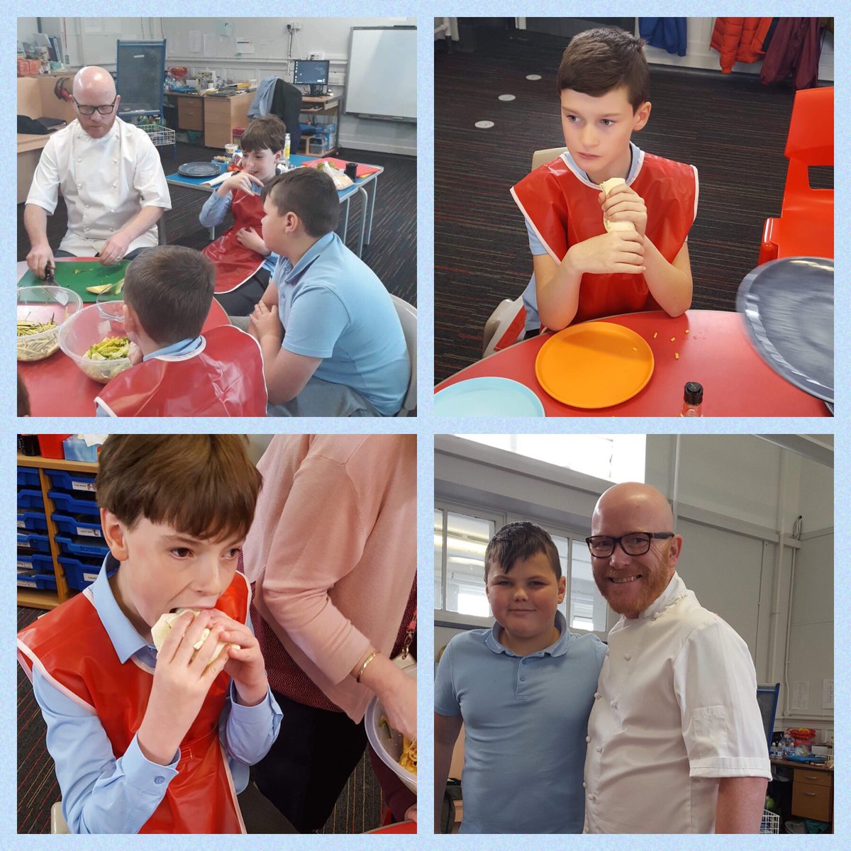 StCharlesGla's tweet photo. Many thanks to @Gmacchef who came to school today to cook hot chicken wraps with Arran. The boys had a great time and have now added another meal to their repertoire. Looking forward to hearing about them recreating this meal at home. #FooodforThought #HealthyChoices #DYW https://t.co/7dxnc7P64i