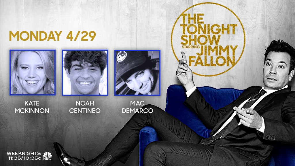 FallonTonight's tweet image. TONIGHT: Kate McKinnon, @noahcent, and music from Mac DeMarco!
