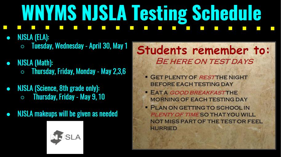 The Middle School begins NJSLA testing tomorrow. 💻 #WNYMS #WNYSchools @WNYMS @WNY_MS <a href="/WNYSchools/">-</a> <a href="/WestNYSchools/">West New York School District</a> <a href="/WNYSchools/">-</a> #FutureReadyNJ <a href="/FRSNewJersey/">FRSNJ</a> <a href="/FRSNewJersey/">FRSNJ</a>