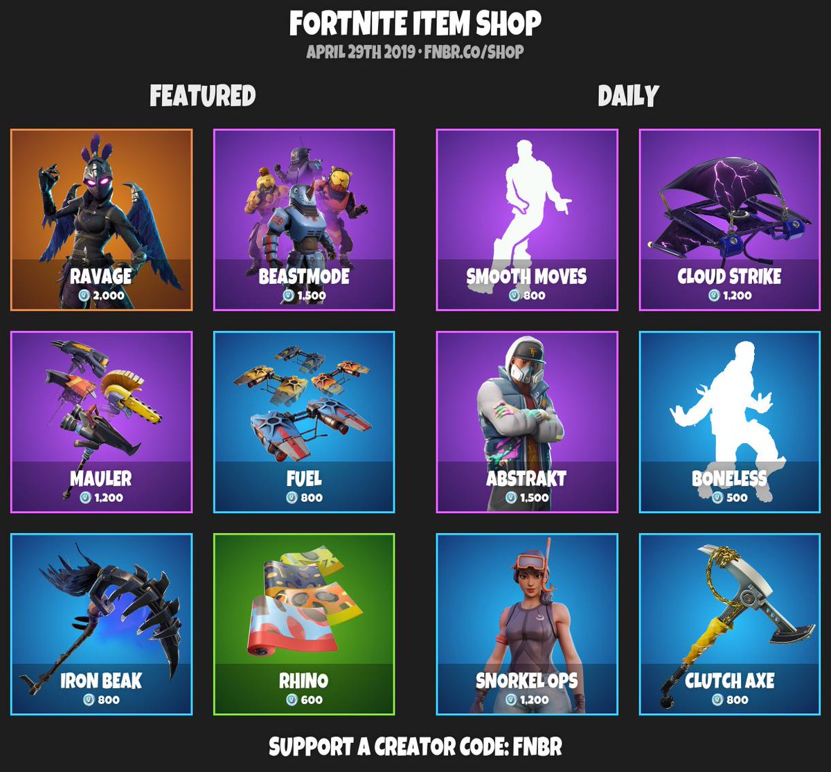 fortnite item shop for april 29th 2019 https fnbr co shop use creator code fnbr if you d like to support us pic twitter com ysia2uehr6 - fortnite item shop today april 9